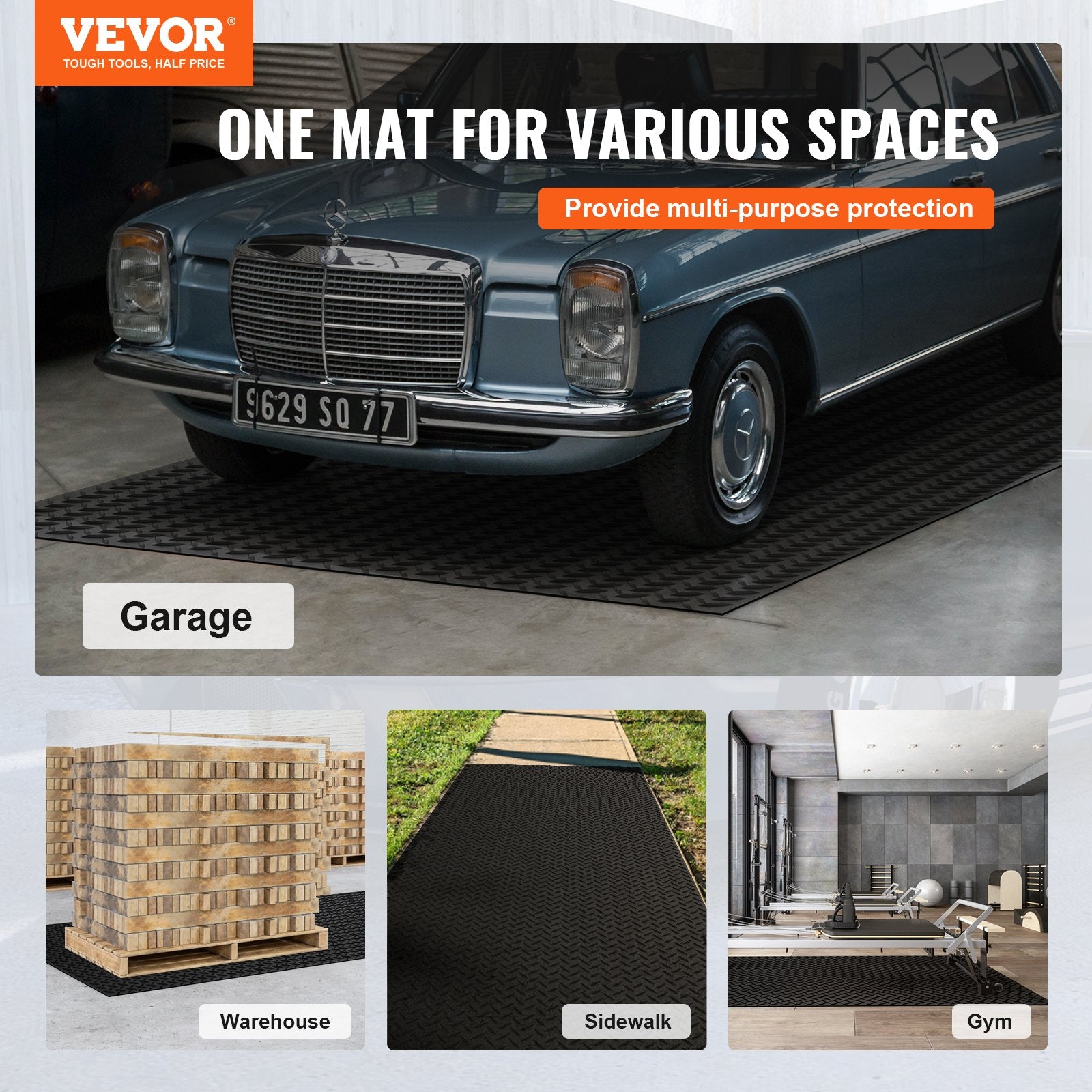 Diamond-Plate Rubber Flooring Roll, 3 mm x 4 ft x 8 ft Garage Floor Mat, SBR Rubber Garage Flooring Roll, Easy to Clean, Diamond Plate Rubber Mat for Under Cars, Garage Industry Gym, Black