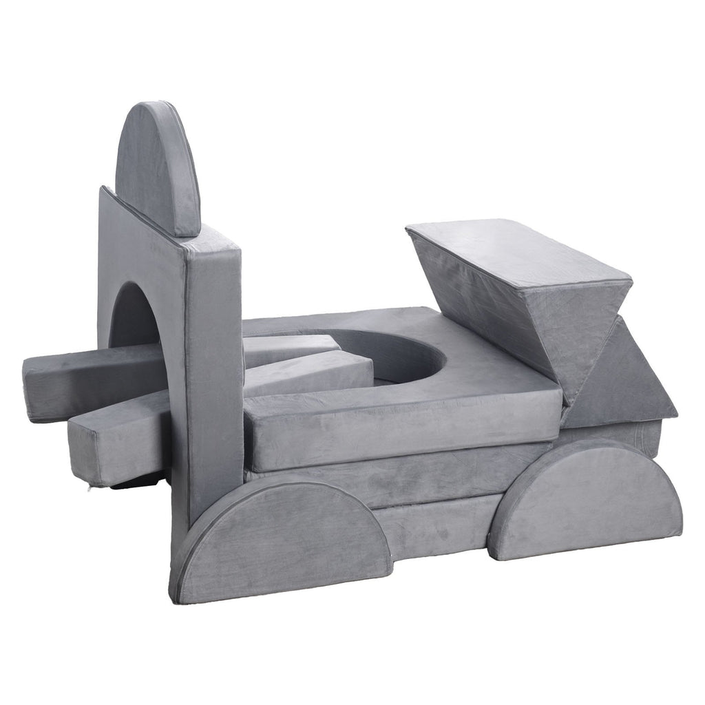 VEVOR Modular Kids Play Couch, Sectional Toddler Sofa with Armrests, 28D Sponge & Short Pile, Convertible Kids Modular Couch DIY Creative Combination for Playroom, Bedroom, Living Room, 14 Pcs, Gray